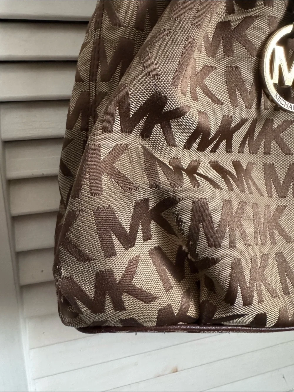 Michael Kors Brown MK Logo Shoulder Bag with Tassel Charm